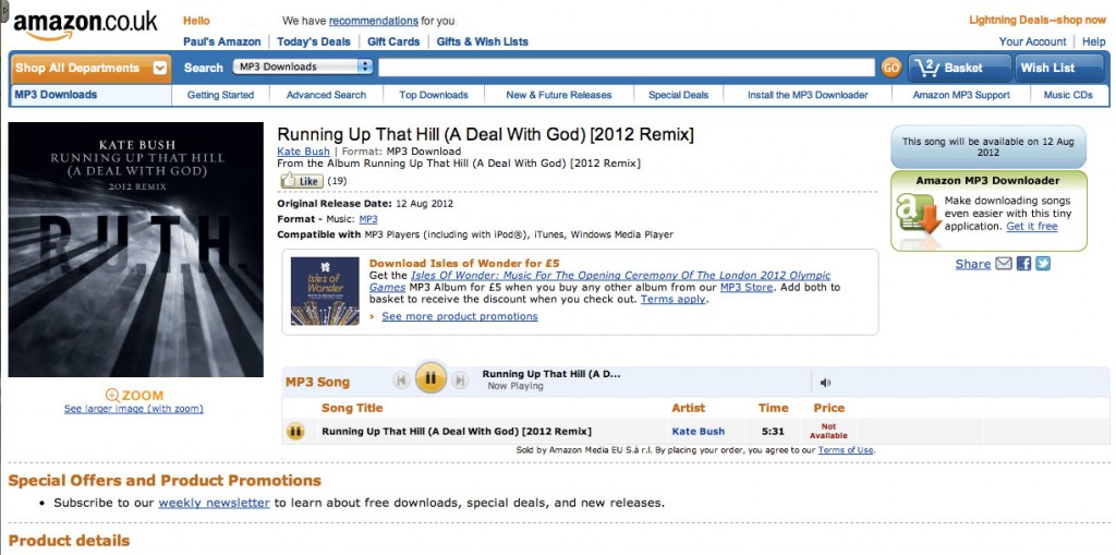Running Up That Hill (A Deal With God) 2012 Remix Amazon listing