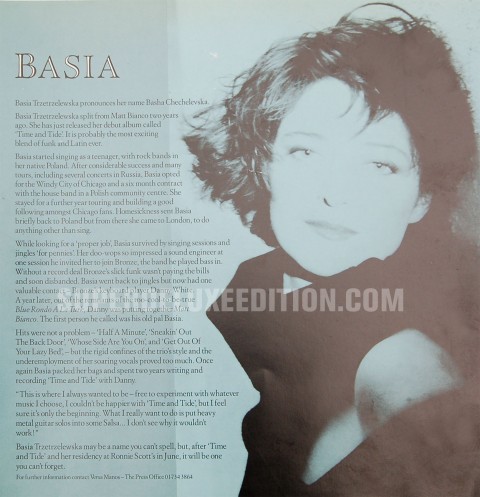 The bio of Basia from the original 1987 press pack of "Time and Tide"